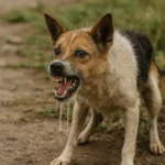 Chien malade rage sur chemin de terre