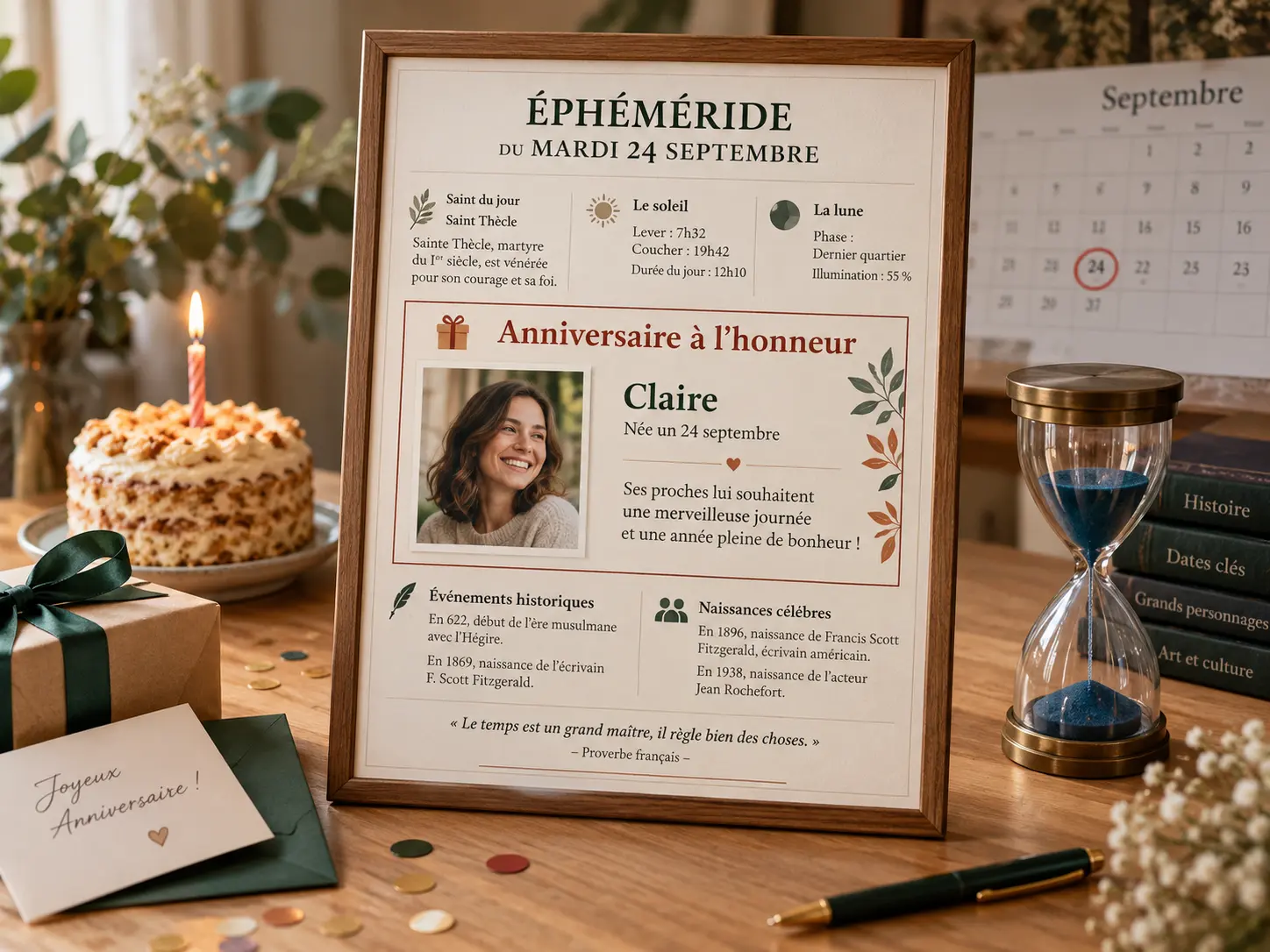 Ephéméride cadeau virtuel : anniversaire à l'honneur