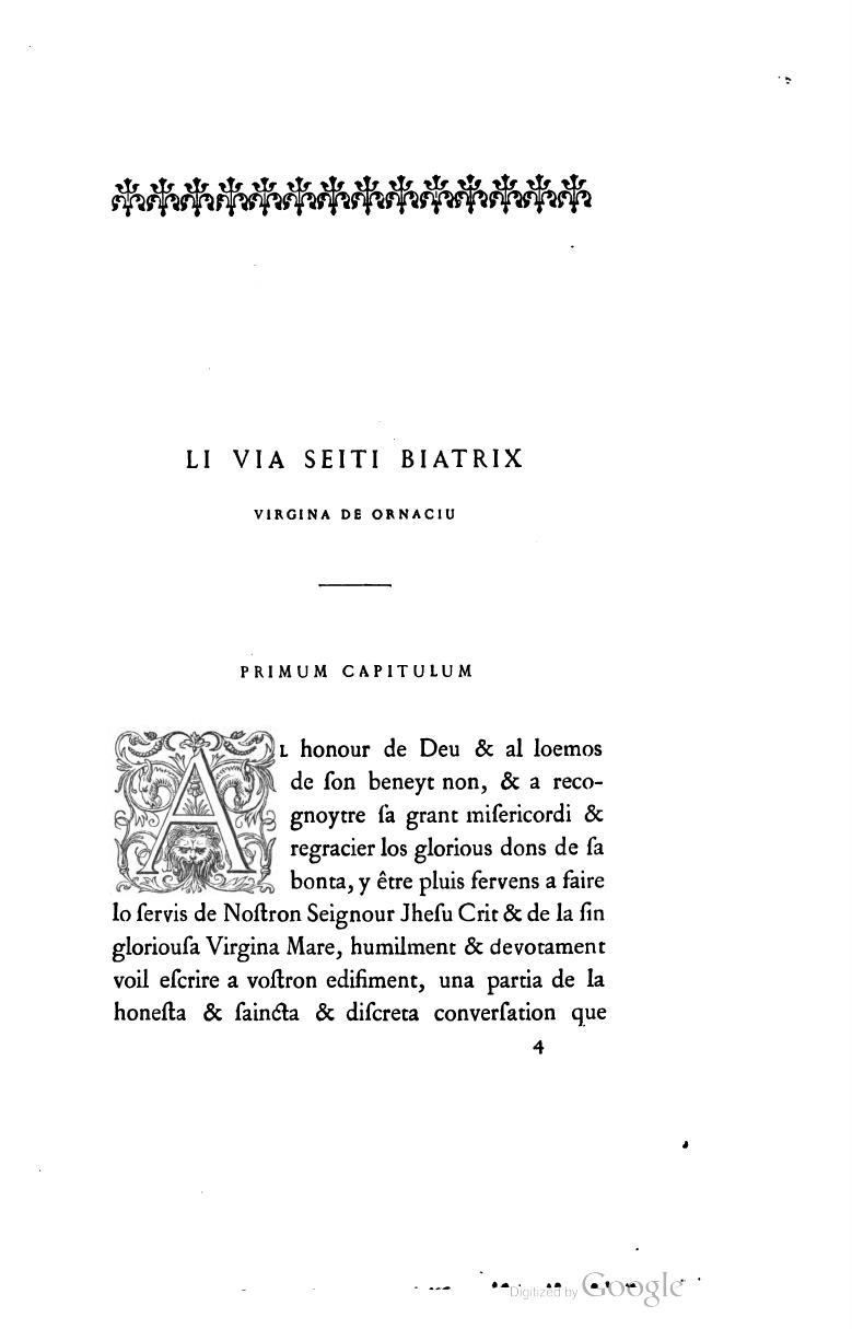 Bienheureuse Béatrice d’Ornacieux : Début de la Vie de Béatrice d’Ornacieux attribuée à Marguerite d’Oingt, édition de 1877, page 49