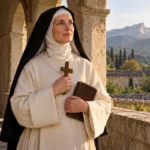 Bienheureuse Béatrice d’Ornacieux en moniale chartreuse avec croix et livre