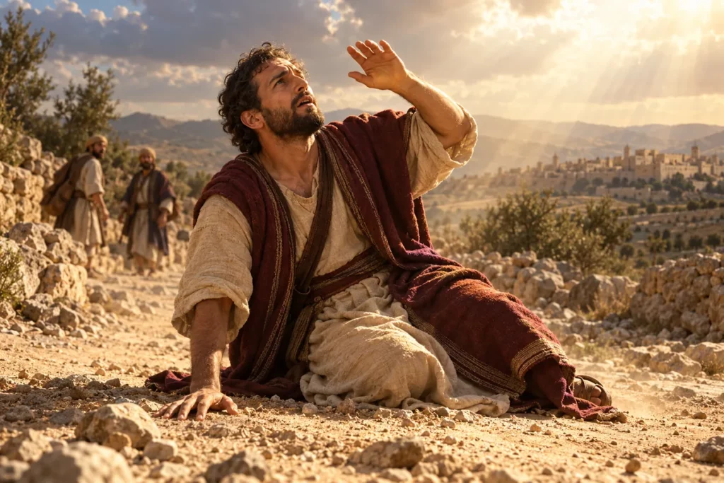 La conversion de saint Paul : Saul sur le chemin de Damas, dans une scène évoquant sa conversion