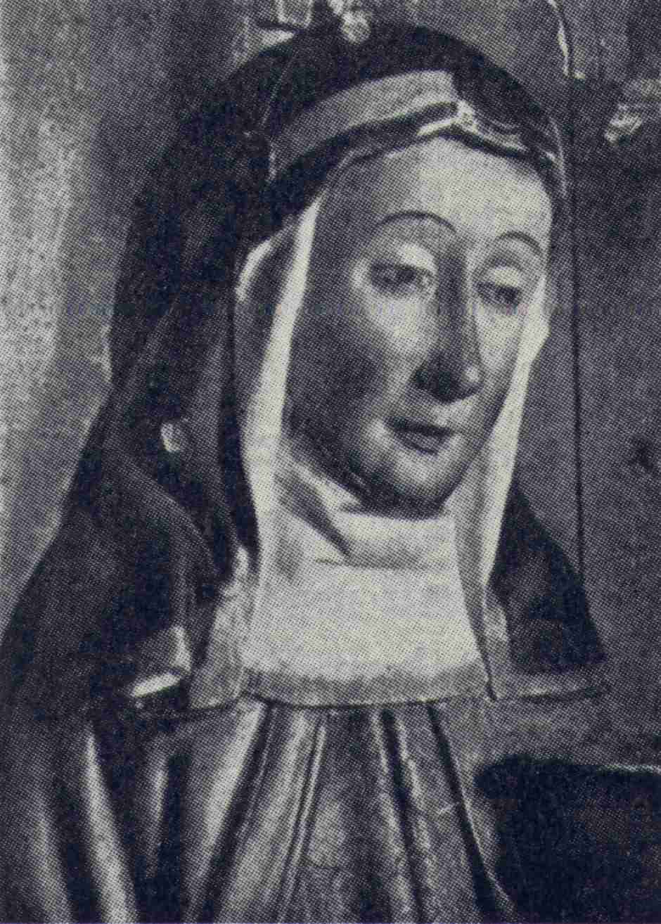 Sainte Catherine de Suède : Sculpture de Catherine de Suède en religieuse, reproduite dans une publication ancienne.