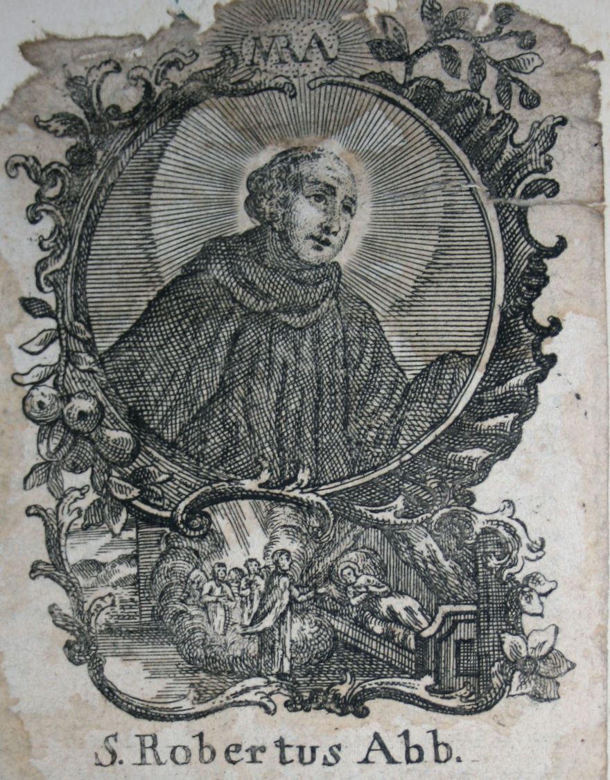 Saint Robert de Molesme : Robert de Molesme en moine, dans une gravure encadrée d’ornements.