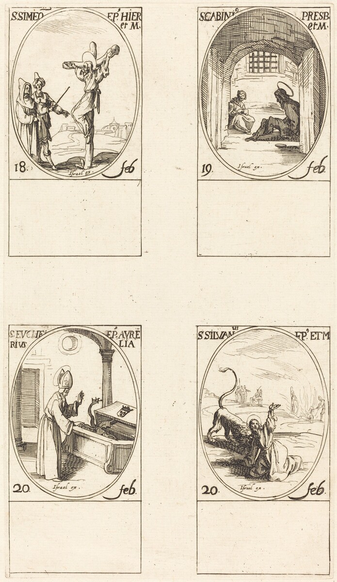Saint Gabin de Rome : Planche de Jacques Callot comprenant Gabin, prêtre de Rome.