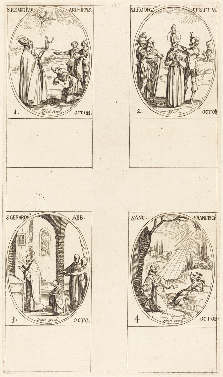 Saint Gérard de Brogne : Planche de Jacques Callot comprenant Gérard, abbé, et Léger.