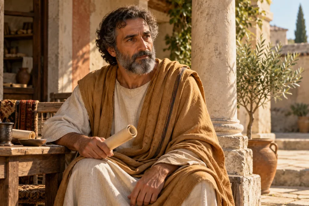 Saint Aristide d’Athènes avec un rouleau, évoquant son œuvre d’apologiste chrétien