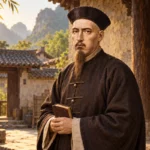 Saint Auguste Chapdelaine, missionnaire français, dans un décor évoquant la Chine du XIXe siècle