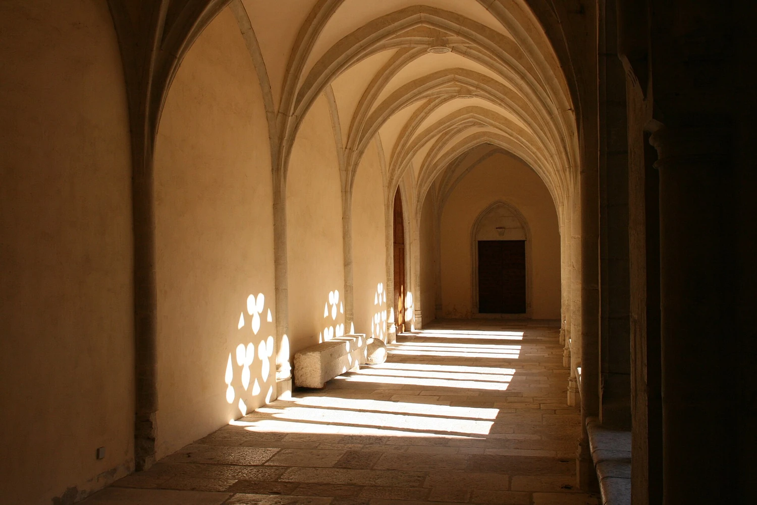 Saint Barnard de Vienne : Galerie voûtée du cloître de l’abbaye d’Ambronay.