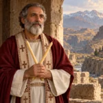 Saint Blaise de Sébaste tenant deux cierges croisés, son attribut traditionnel