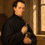Saint Claude La Colombière, prêtre jésuite, tenant un crucifix et un livre