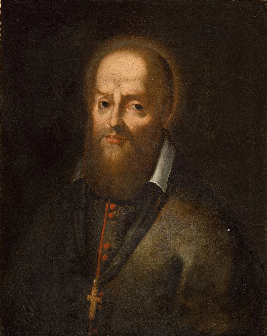 Saint François de Sales : Portrait de François de Sales tenant un livre, avec une croix sur la poitrine.