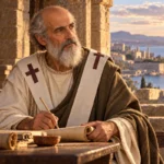 Saint Grégoire de Nazianze auprès de parchemins dans un cabinet de travail