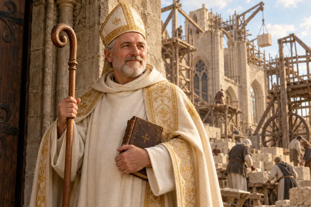 Saint Guillaume de Bourges en tenue épiscopale tenant une crosse