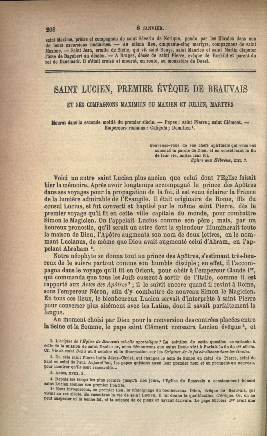Saint Lucien de Beauvais : Page ancienne des Petits Bollandistes consacrée à Lucien de Beauvais.