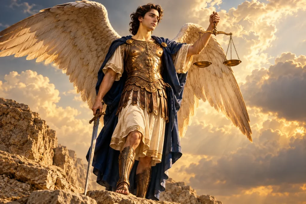 Saint Michel archange avec épée et balance — représentation symbolique de son iconographie