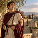 Saint Sébastien tenant des flèches, dans un décor de la Rome antique