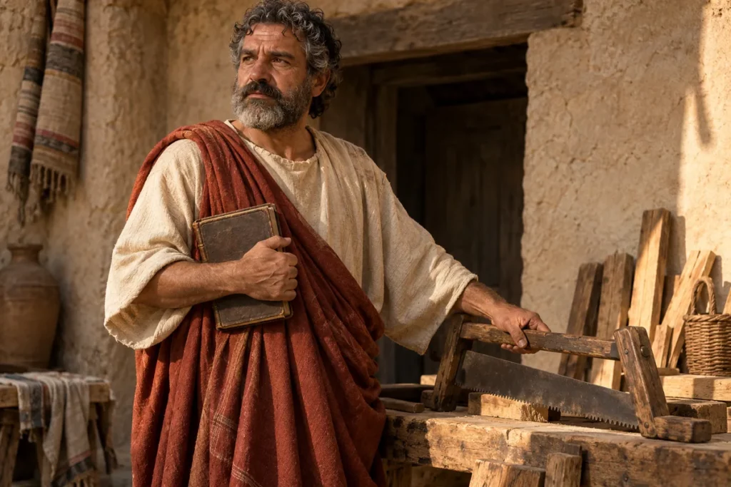 Saint Simon le Zélote avec un livre et une scie, attribut traditionnel