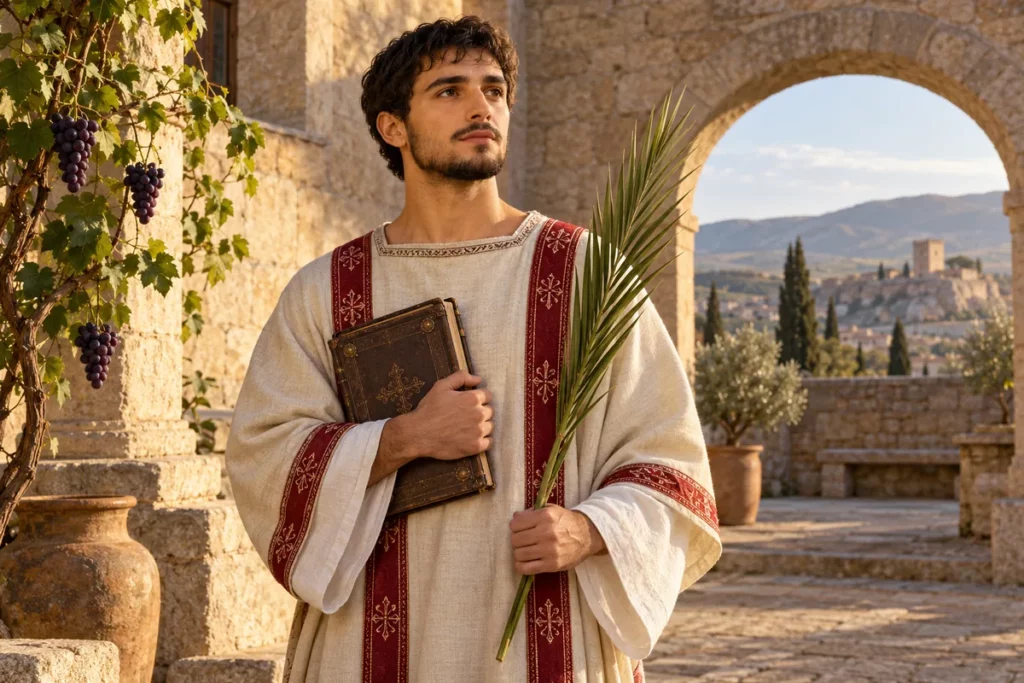 Saint Vincent de Saragosse en tenue de diacre tenant une palme