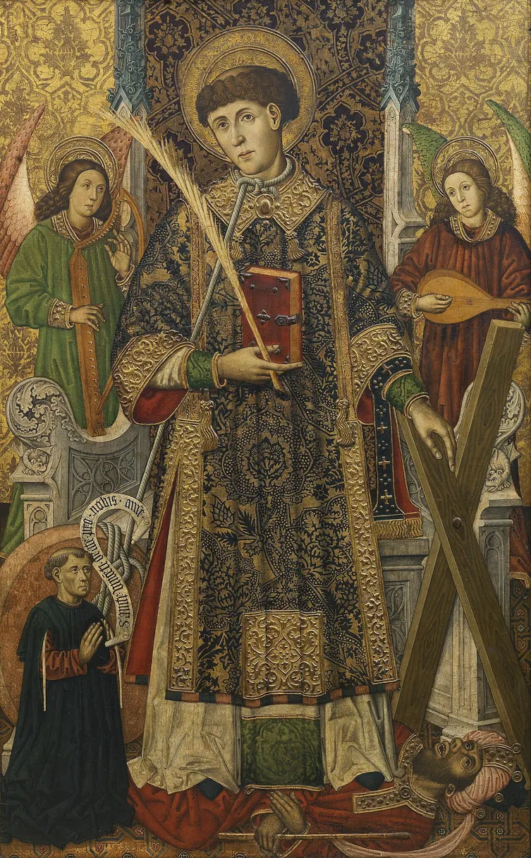 Saint Vincent de Saragosse : Vincent de Saragosse en diacre, entouré d’anges musiciens dans un retable de Tomás Giner.