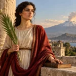 Sainte Agathe de Catane portant la palme du martyre, avec l’Etna à l’arrière-plan