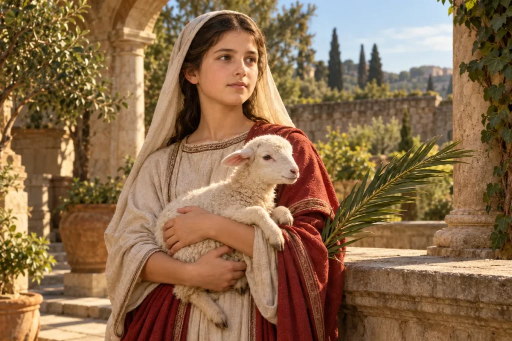 Sainte Agnès de Rome avec un agneau et une palme