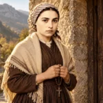 Sainte Bernadette Soubirous jeune, d’après son portrait photographique, tenant un chapelet