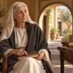 Sainte Marcelle de Rome étudiant un livre dans une demeure romaine