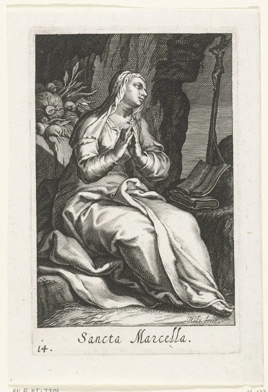 Sainte Marcelle de Rome : Marcelle de Rome représentée en ascète, gravure de Boëtius Bolswert.