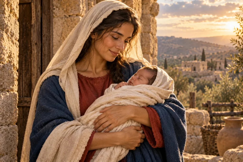Sainte Marie, mère de Dieu, portant Jésus nouveau-né dans ses bras