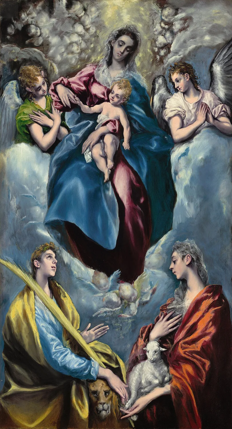 Sainte Martine de Rome : Martine et Agnès au-dessous de la Vierge à l’Enfant, dans un tableau du Greco.