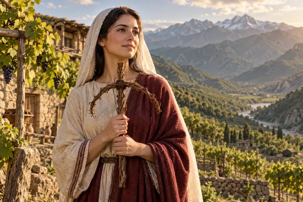 Sainte Nina de Géorgie tenant une croix de sarments aux bras inclinés