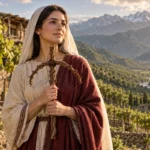 Sainte Nina de Géorgie tenant une croix de sarments aux bras inclinés