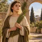 Sainte Prisca de Rome tenant une palme dans un décor antique