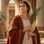 Sainte Tatiana de Rome tenant une palme dans un décor antique